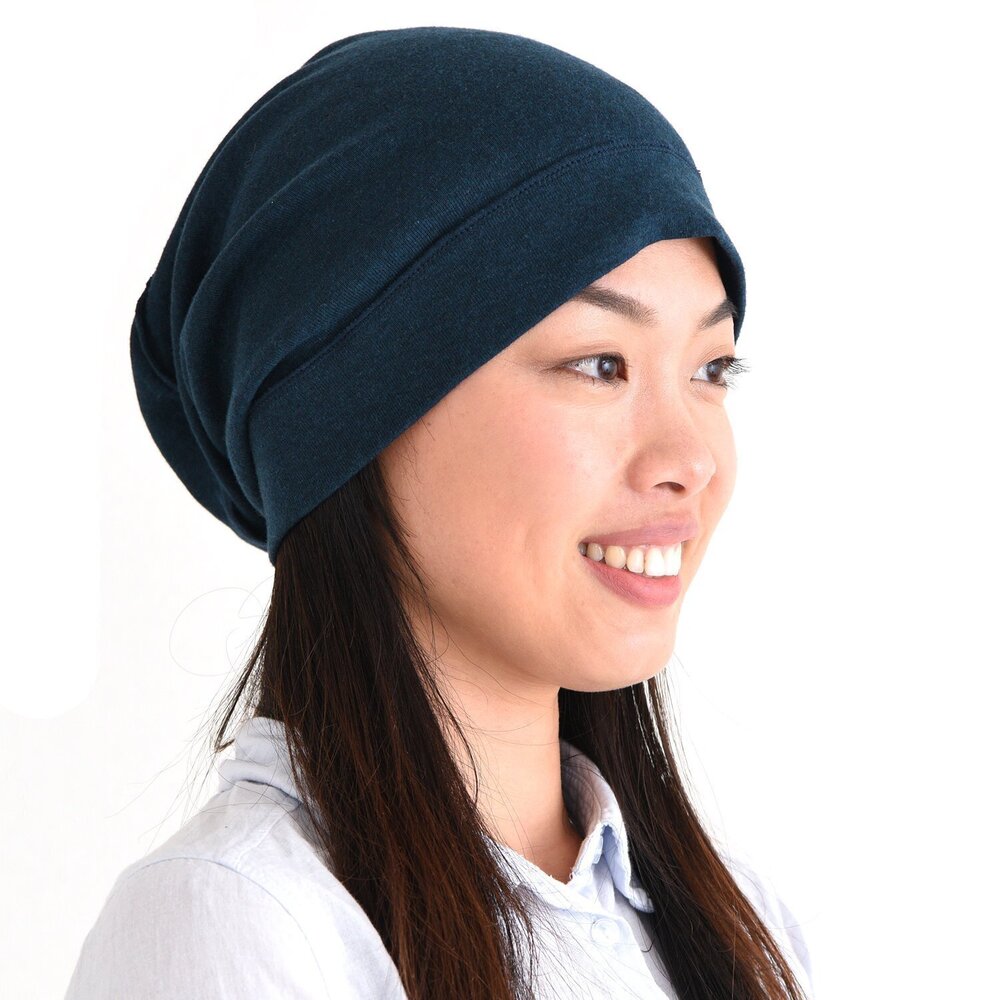 6925 Slouch Beanie Hat - Organic Cotton Hipster Chemo Slouchy Cap Navy